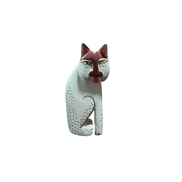 Laurel Burch Wood Painted Cat Figurine‎ Figure Blue Spotted 4" Decor EUC - Picture 1 of 12